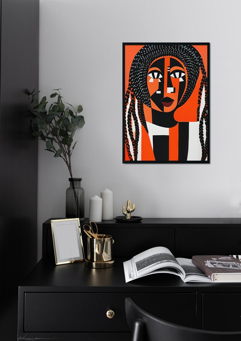 Black Woman Wall Art Black and White Abstract Art Black Digital Art