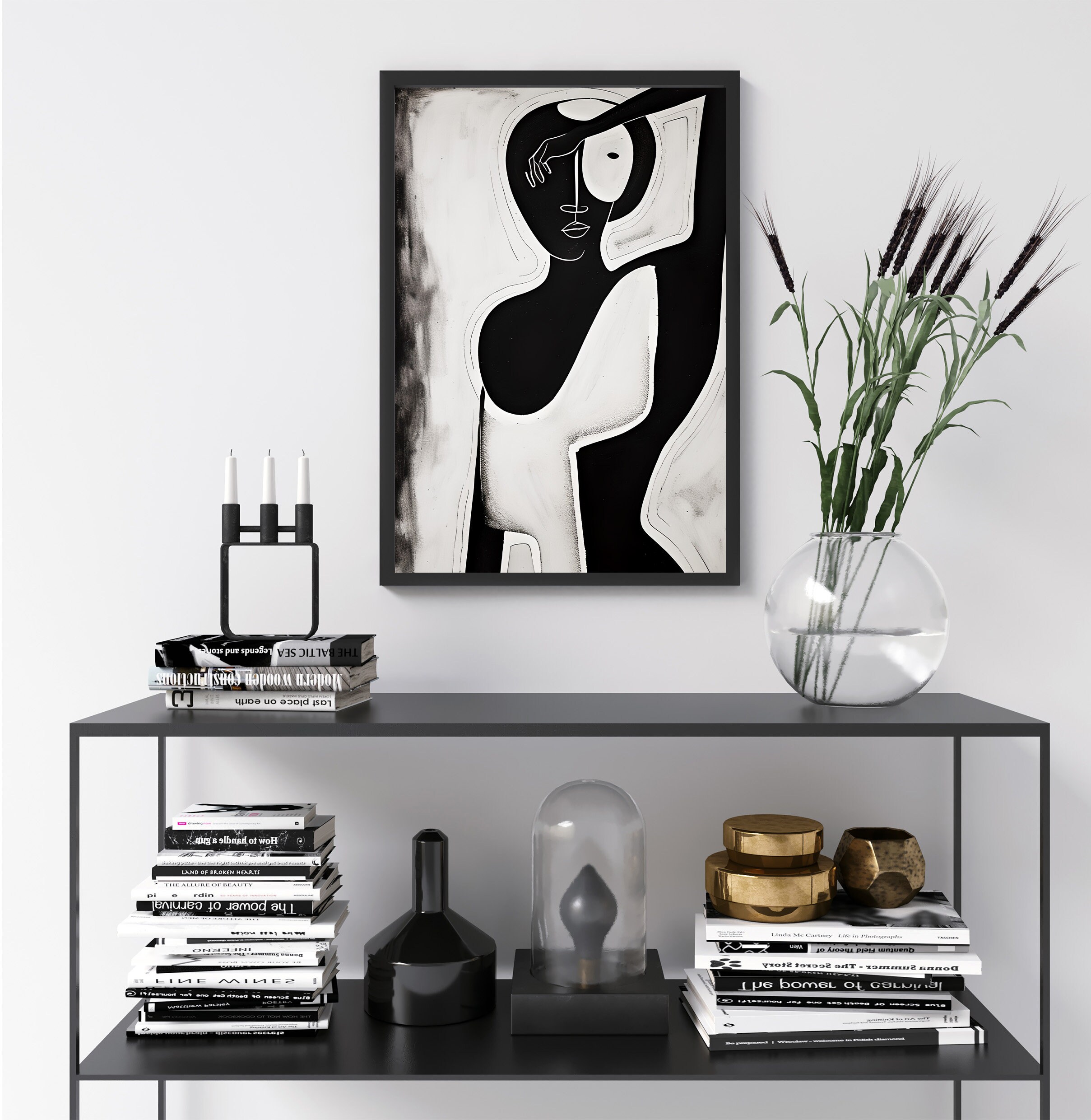 Black Woman Wall Art | Black and White Abstract Art | Female Figure Art ...