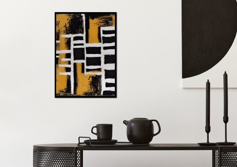 Black and Yellow Wall Art Set of 5 Ethnic Abstract Modern Art Prints Digital Gallery Wall ...