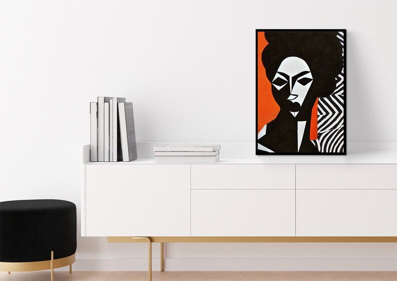 Black Woman Wall Art Black and White Abstract Art Black Digital Art