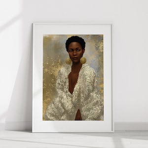 Black Woman Mixed Media Wall Art, Black Woman Abstract Art, African Woman Wall Art, Afro Bohemian Décor, Gold Wall Art