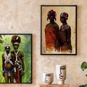 African Wall Art, Water Color Print, Vintage Art Prints, African Art, Black Art, Wall Art Set of 2, Instant Download