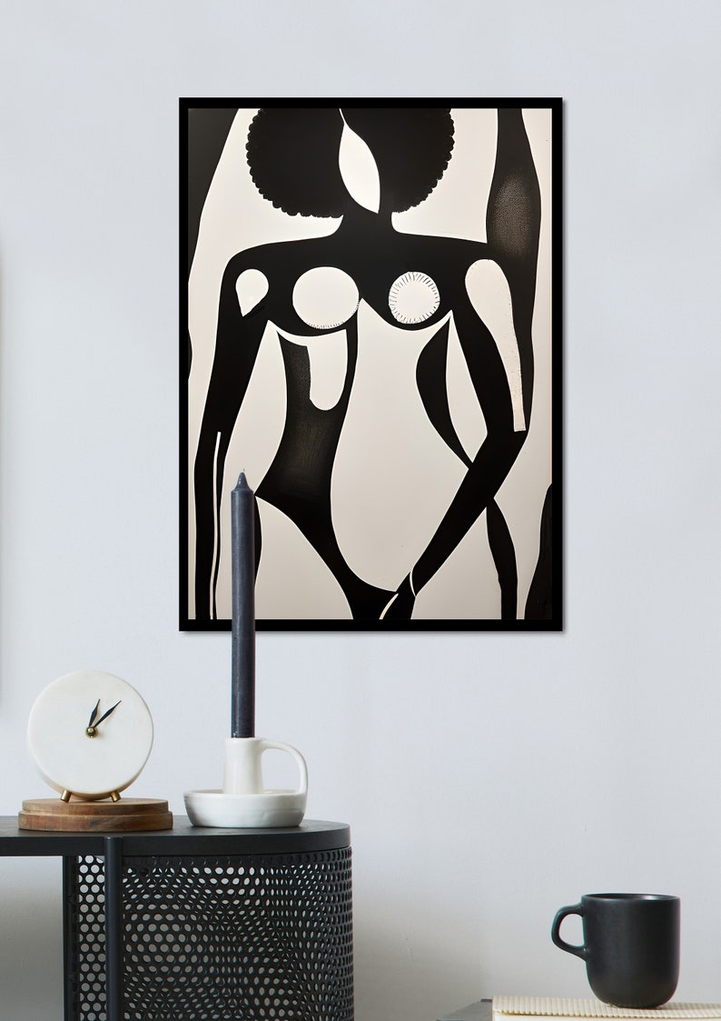 Black Woman Wall Art Black and White Abstract Art Female Figure Art