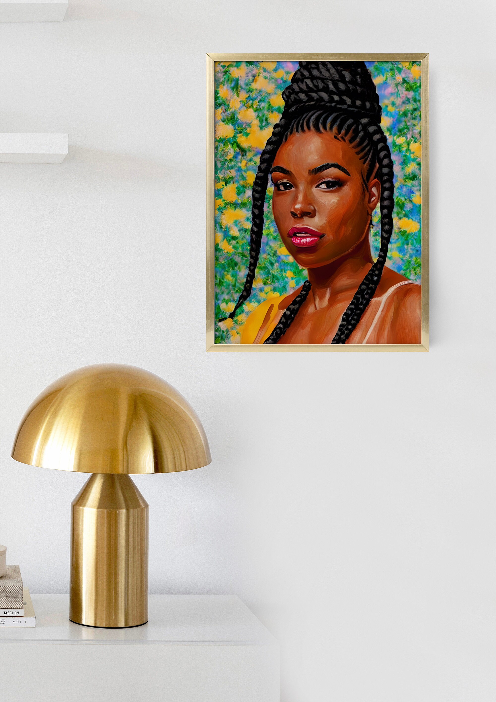 Black Girl With Braids, Black Girl Wall Art, Black Woman Abstract Art, African Woman Wall Art