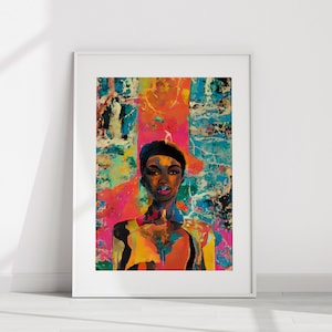Schwarze Frau Aquarell Malerei, Schwarze Frau Abstrakte Kunst, Afrikanische Frau Wandkunst, Afro Boho Dekor