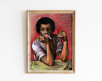 Schwarze Frau mit Likör, Fine Art Print, Vintage Kunstdrucke, schwarze Frau Kunst, schwarze Kunst, moderne Wandkunst, Instant Download