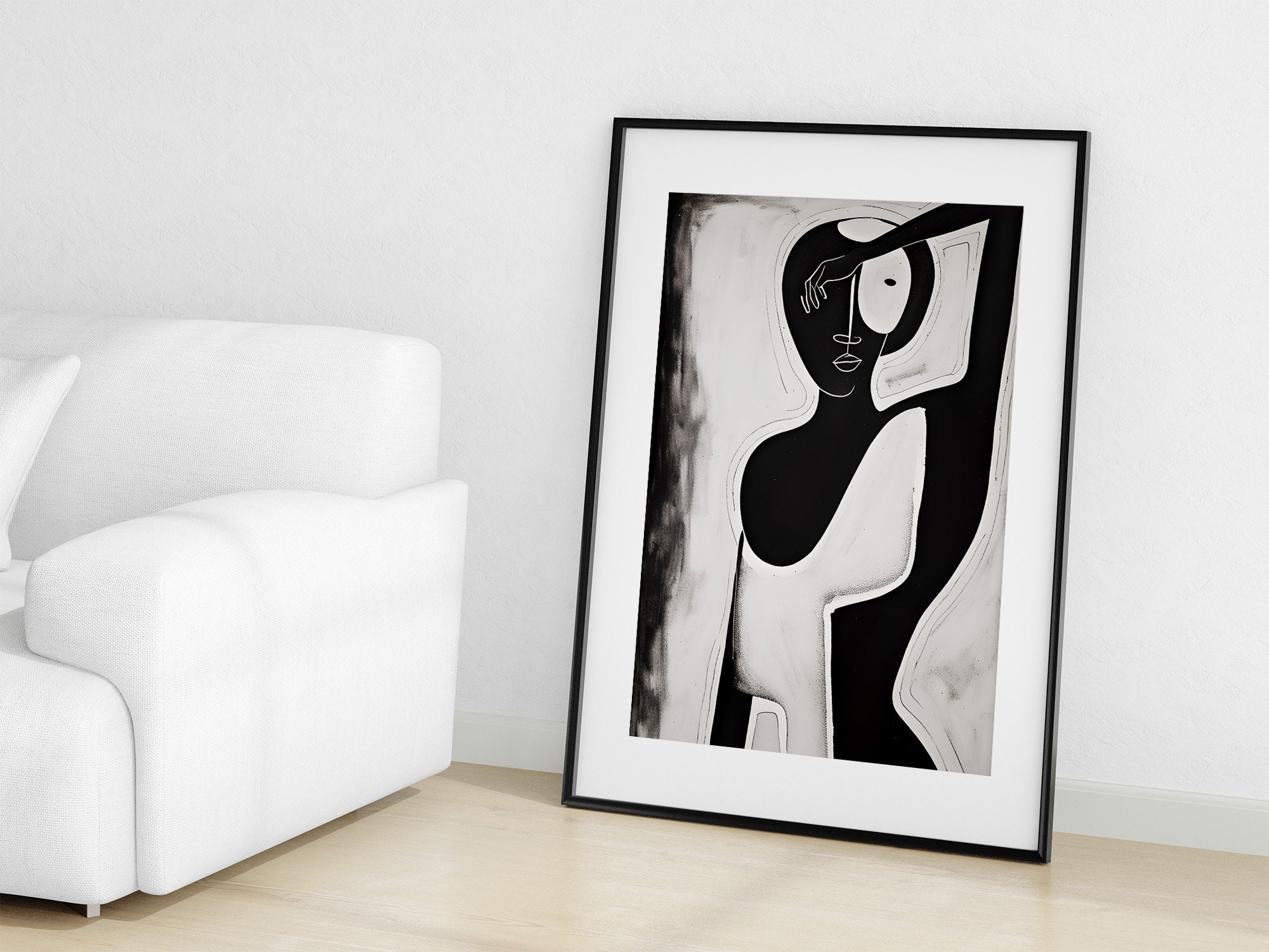 Black Woman Wall Art Black and White Abstract Art Female Figure Art