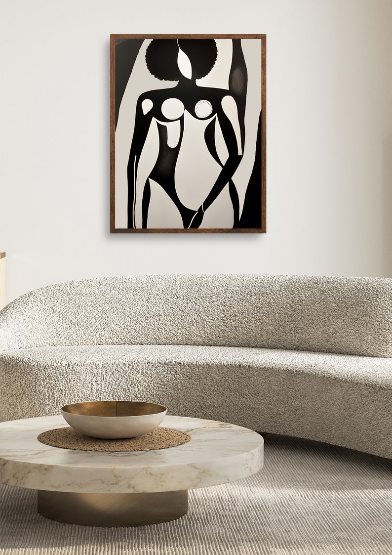 Black Woman Wall Art Black and White Abstract Art Female Figure Art