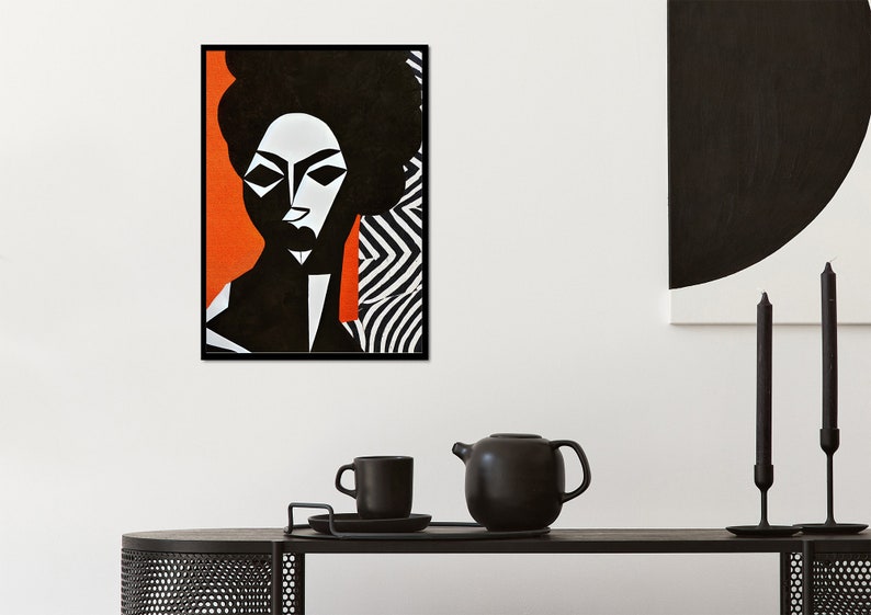 Black Woman Wall Art Black and White Abstract Art Black Digital Art