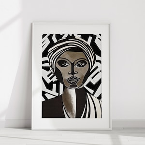 Schwarze Frau Wandkunst | Abstrakte Schwarz-Weiß-Kunst | Schwarz Digitale Kunst | Moderne Wandkunst | Afro Boho Dekor