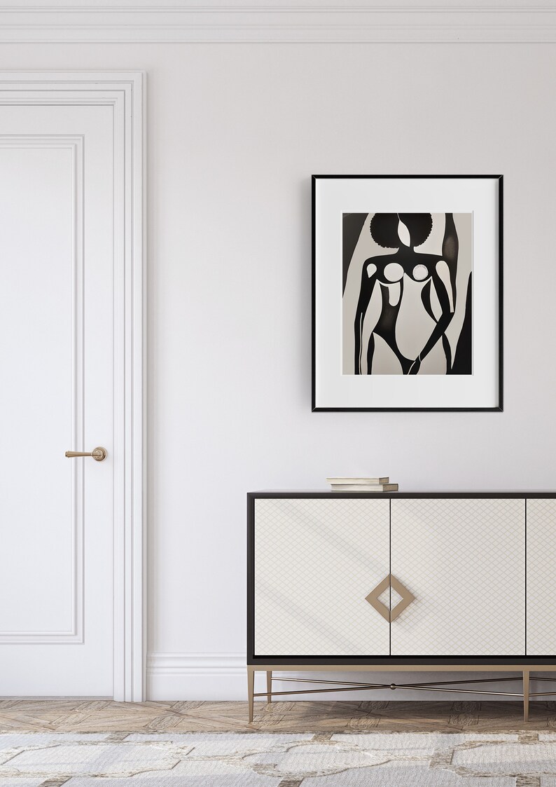 Black Woman Wall Art Black and White Abstract Art Female Figure Art