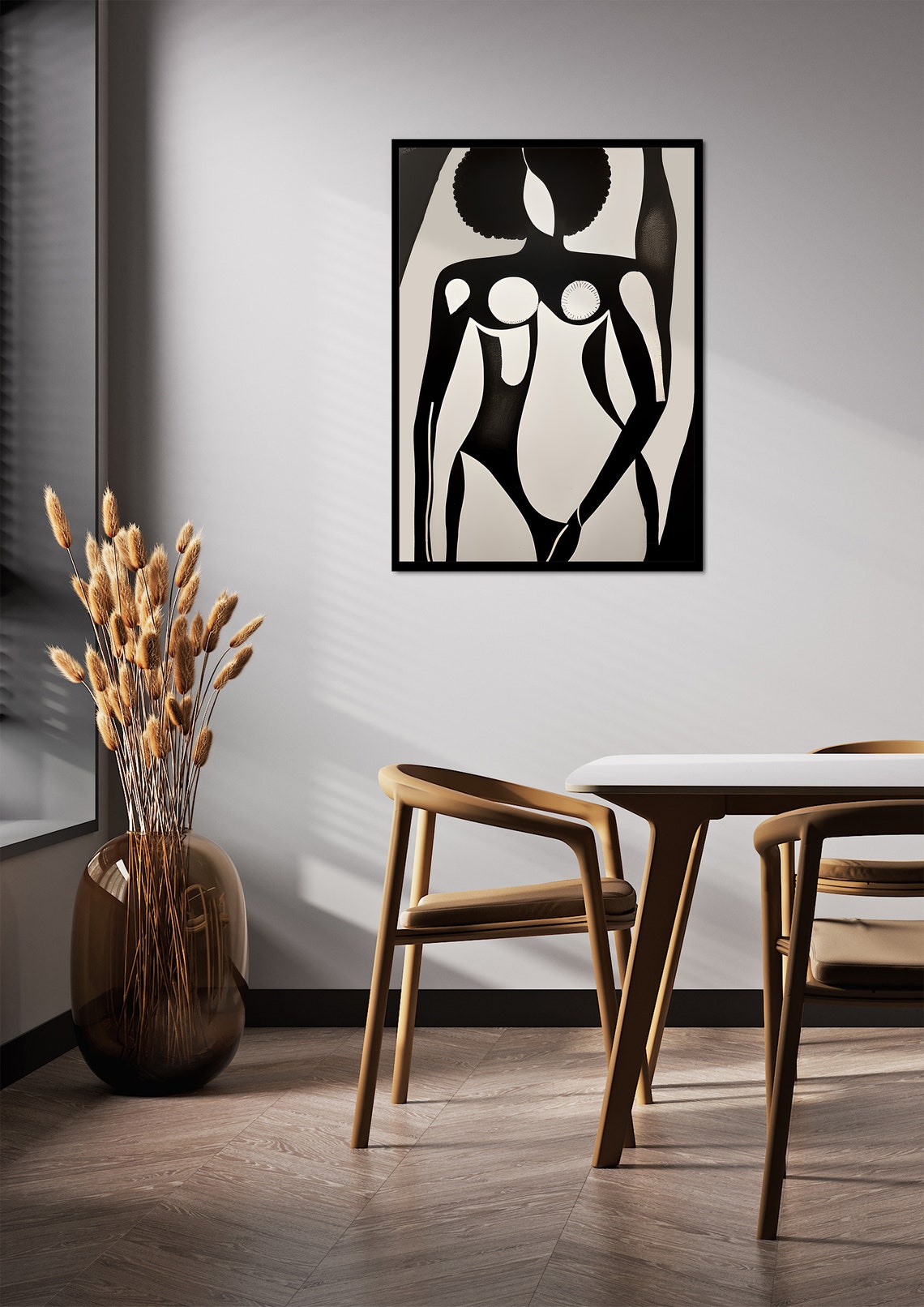 Black Woman Wall Art Black and White Abstract Art Female Figure Art ...