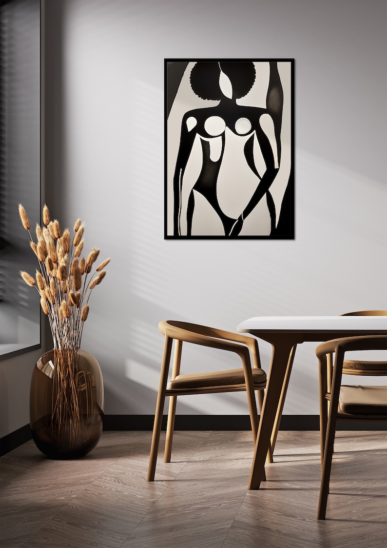 Black Woman Wall Art Black and White Abstract Art Female Figure Art