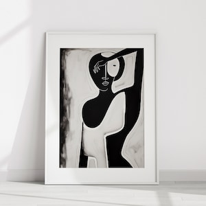 Black Woman Wall Art | Black and White Abstract Art | Female Figure Art | Modern Minimalist Wall Art
