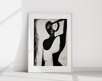 Black Woman Wall Art | Black and White Abstract Art | Female Figure Art | Modern Minimalist Wall Art