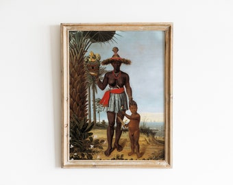 Vintage Black Woman and Child Painting, Antique Oil Painting Print, African Art, Black Wall Art, Fine Art Print