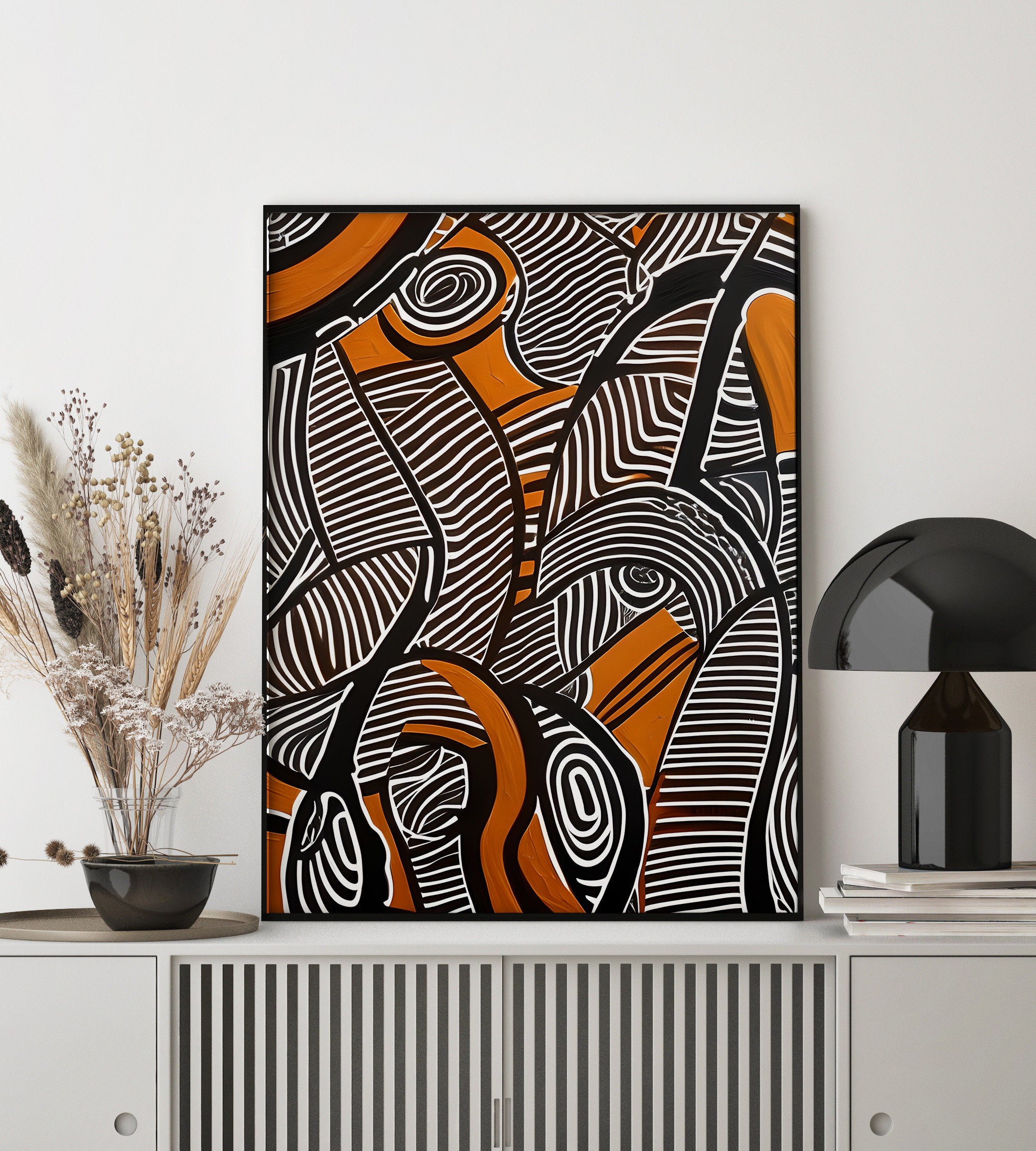 Black White Orange Abstract Art Modern Wall Art Living Room Art