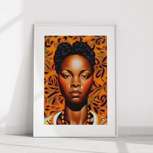 Afro-Futurism Wall Art | Black Woman Portrait | African Print | Orange Art Wall Art
