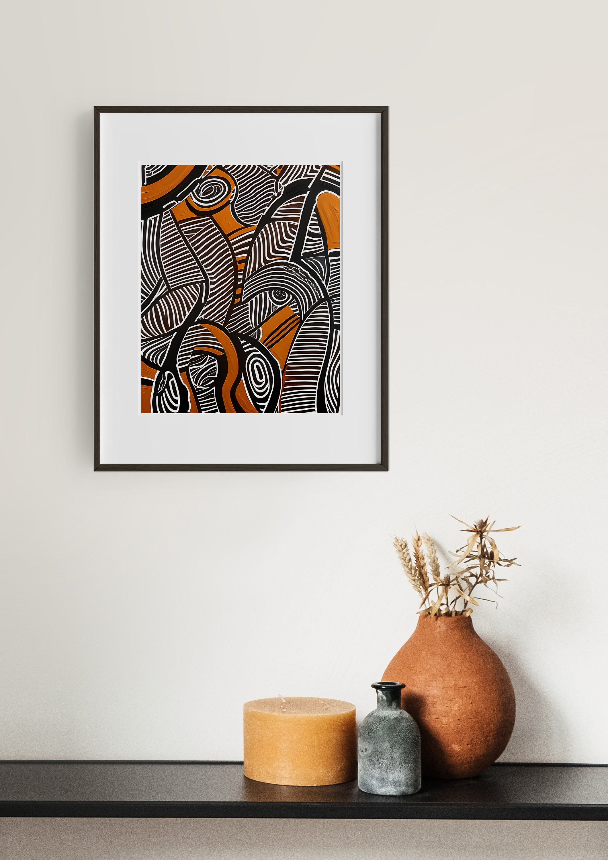 Black White Orange Abstract Art Modern Wall Art Living Room Art