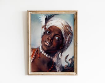 Africa | Vintage Portrait Painting | Black Woman Fine Art | Antique Oil Painting |