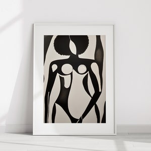 Black Woman Wall Art | Black and White Abstract Art | Female Figure Art | Modern Minimalist Wall Art