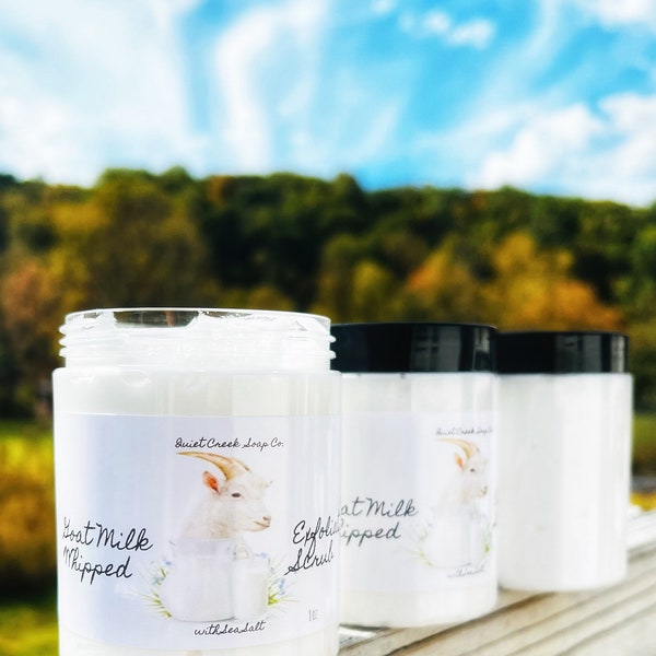 Raw Goat Milk Foaming Whipped Scrub with Sea Salt | Farm Fresh Milk  | Gently Exfoliate and Renew | Choose Your Scent | For Face & Body