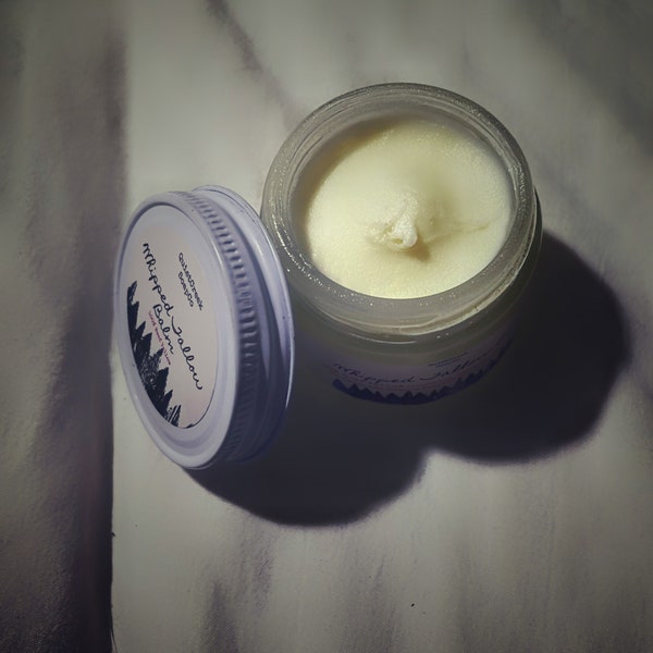100% Grass fed Beef Tallow Whipped Moisturizing Face, Neck, Body & Foot Balm with Goat Milk, hydrolyzed botanicals + Emu Oil