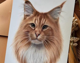 カスタム猫の肖像画：手描き色鉛筆ペットアート
