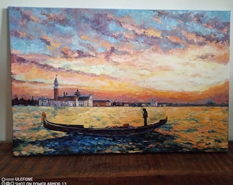 Sunset Venice Oil Oilpainting Landscape ARt Artwork Nature Housedecor Wallart Gift Original Painting Italy Sealandscape Sea Maritim