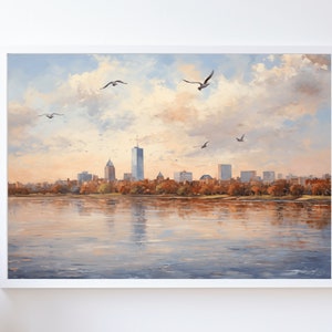 Boston Skyline Over the Charles River - Impressionism Style Art Print