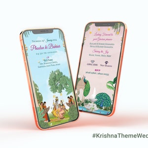 A Beautiful Radha Krishna Theme Wedding Invitation with an Authentic Ancient feel that makes your Wedding Invite more Special. image 9