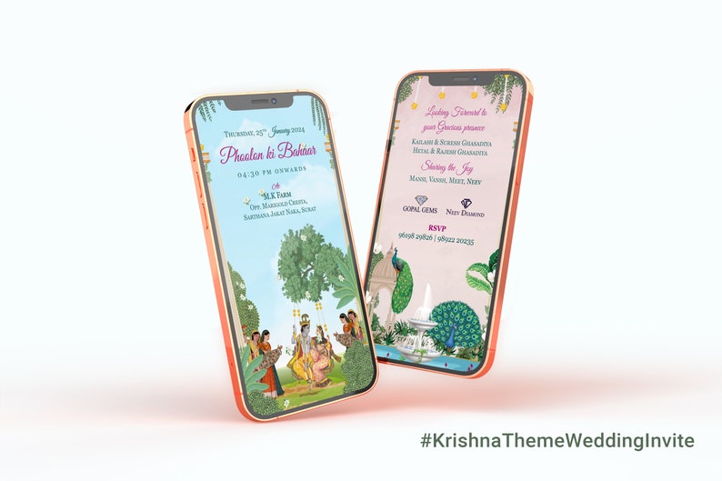 A Beautiful Radha Krishna Theme Wedding Invitation with an Authentic Ancient feel that makes your Wedding Invite more Special. image 9