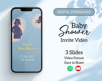 Baby Shower Invite, Baby Shower Video, Baby Shower Digital Invitation, Baby Shower Invitation, Blue Baby Shower Invite, Digital Invite