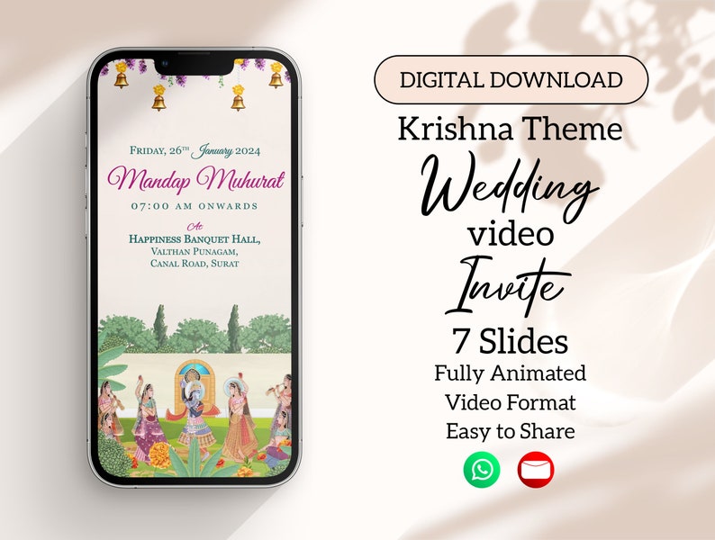 A Beautiful Radha Krishna Theme Wedding Invitation with an Authentic Ancient feel that makes your Wedding Invite more Special. image 1