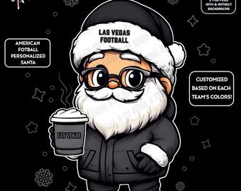 Cute Santa Football Las Vegas | Winter PNG | Christmas NFL Football Fan Santa with Latte | Digital Download for Sublimation & Crafts