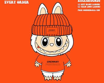 Cute Labubu Football Cincinnati | Game Day Team Spirit PNG | NFL Football Fan Labubu Beanie | Digital Download for Sublimation & Crafts