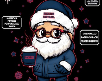 Cute Santa Football Houston | Winter PNG | Christmas NFL Football Fan Santa with Latte | Digital Download for Sublimation & Crafts