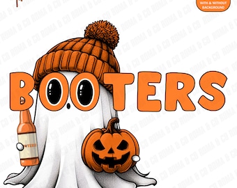 Cute Hooters Inspired Ghost Fall PNG | Free Commercial Use | Halloween Ghost with Pumpkin and Beer Bottle | Digital for Sublimation & Crafts
