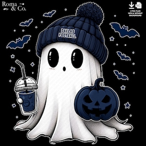 Cute Ghost Football Dallas | Fall PNG | Halloween NFL Football Fan Ghost with Pumpkin | Digital Download for Sublimation & Crafts