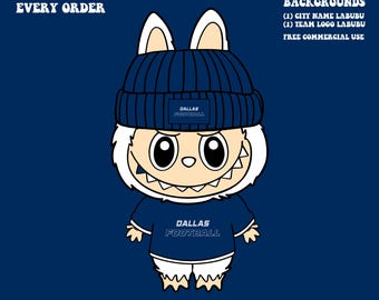 Cute Labubu Football Dallas | Game Day Team Spirit PNG | NFL Football Fan Labubu with Beanie | Digital Download for Sublimation & Crafts