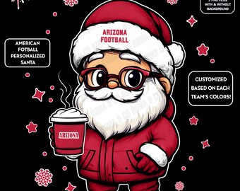 Cute Santa Football Arizona | Winter PNG | Christmas NFL Football Fan Santa with Latte | Digital Download for Sublimation & Crafts