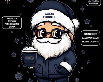 Cute Santa Football Dallas | Winter PNG | Christmas NFL Football Fan Santa with Latte | Digital Download for Sublimation & Crafts
