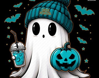 Cute Ghost Football Miami | Fall PNG | Halloween NFL Football Fan Ghost with Pumpkin | Digital Download for Sublimation & Crafts