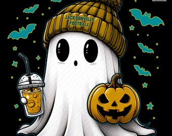 Cute Ghost Football Jacksonville | Fall PNG | Halloween NFL Football Fan Ghost with Pumpkin | Digital Download for Sublimation & Crafts