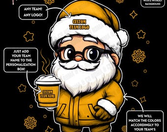Cute Custom Santa | Winter PNG | Personalized Pro Sports Business Team Logo | Movie Christmas | Digital Download for Sublimation & Crafts
