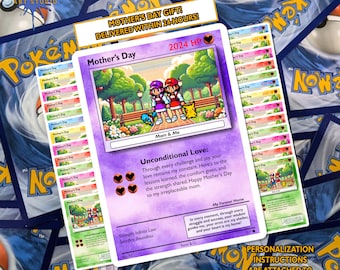 Carte Pokémon personnalisée | Cadeau personnalisé pour la fête des Mères pour maman | Occasions spéciales | Cadeau de dernière minute