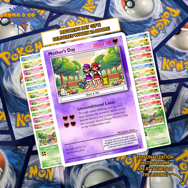 Custom Pokémon Card Personalized Mother's Day Gift for Mom Special Occasions Last Minute Gift image 1