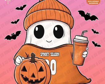 Cute Ghost Football Fall PNG | Halloween NFL Football Fan Ghost with Pumpkin | Digital Download for Sublimation & Crafts