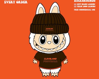 Cute Labubu Football Cleveland | Game Day Team Spirit PNG | NFL Football Fan Labubu Beanie | Digital Download for Sublimation & Crafts