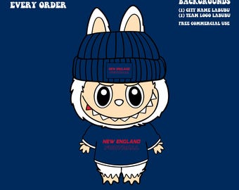 Cute Labubu Football New England | Game Day Team Spirit PNG | NFL Football Fan Labubu and Beanie | Digital Download for Sublimation & Crafts